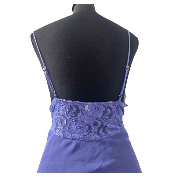 Vintage 90s Y2K Purple Floral Lace Coquette Babydoll Lingerie Mini Dress L - Picture 7 of 8